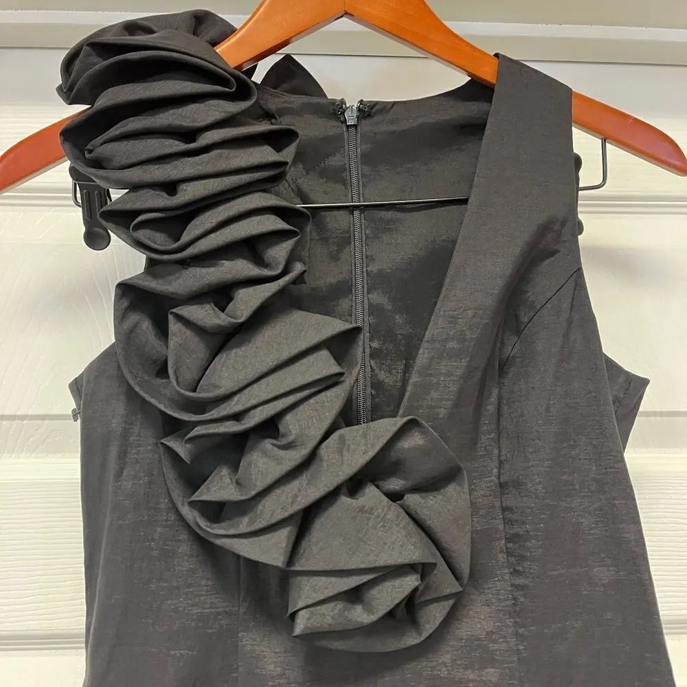 Cache Black Shoulder Ruffle Little Black Dress sz 6 EUC